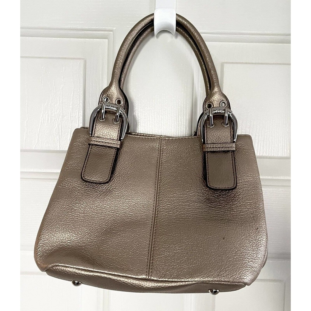 Tignanello Gold / Bronze Soft Leather Bucket Shoulder Bag Square Purse Handbag